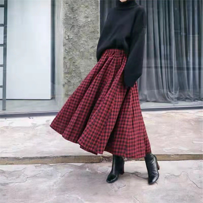 <br>スカート ロング チェック Aライン レディース 大きいサイズ Aラインスカート 綿混 ボトムス 春 春物 ロングスカート ミモレ丈 シンプル きれいめ チェック柄 お洒落 普段着 着回し お出かけ OL 日常 通勤 カジュアル 大人可愛い 送料無料