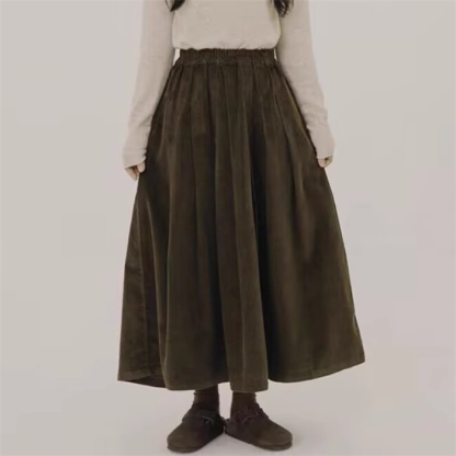 <br>スカート ロング ゴム タイト 秋 レディース ひざ丈 秋冬 ミモレ丈 コーデュロイ プリーツ コーデュロイスカート 黒 大きいサイズ 無地 厚手 着痩せ 体型カバー ボトムス 秋物 ロングスカート シンプル きれいめ ブラック カジュアル 大人可愛い 大人カジュアル 送料無料