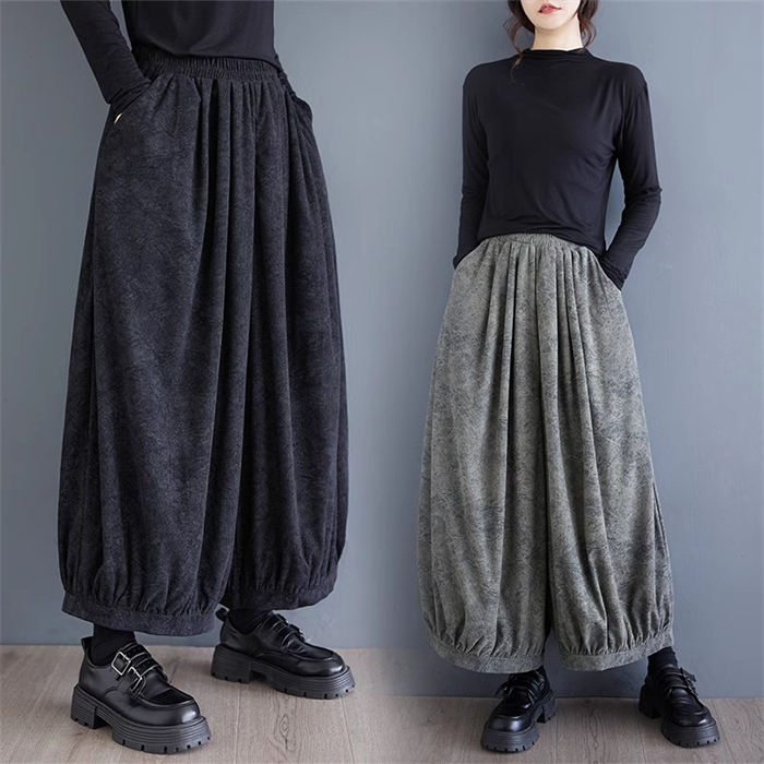<br>バルーンパンツ ワイドパンツ ロング レディース 黒 コーデュロイ 大きいサイズ ワイド ボトムス 秋 秋物 秋冬 シンプル きれいめ ブラック カジュアル 暖かい あったか 送料無料 ロングパンツ マキシ丈 通勤 日常 ゆったり 無地 体型カバー ウェストゴム