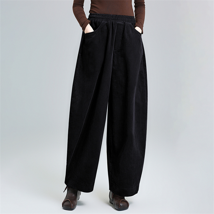 <br>バルーンパンツ ワイドパンツ ロング レディース 黒 コーデュロイ 大きいサイズ ワイド ボトムス 秋 秋物 秋冬 シンプル きれいめ ブラック カジュアル 暖かい あったか 送料無料 ロングパンツ マキシ丈 通勤 日常 ゆったり 無地 体型カバー ウェストゴム