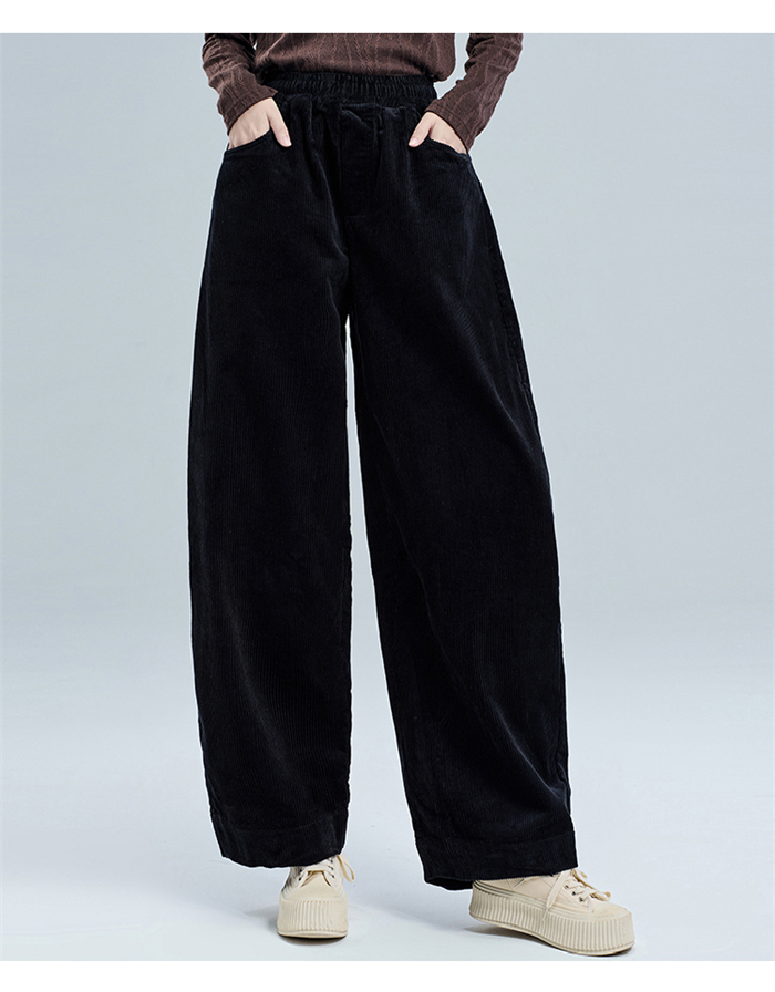 <br>バルーンパンツ ワイドパンツ ロング レディース 黒 コーデュロイ 大きいサイズ ワイド ボトムス 秋 秋物 秋冬 シンプル きれいめ ブラック カジュアル 暖かい あったか 送料無料 ロングパンツ マキシ丈 通勤 日常 ゆったり 無地 体型カバー ウェストゴム