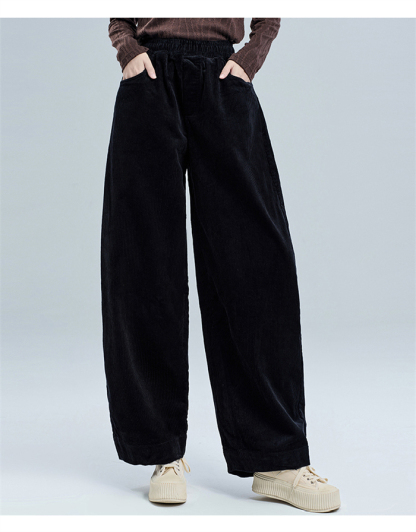 <br>バルーンパンツ ワイドパンツ ロング レディース 黒 コーデュロイ 大きいサイズ ワイド ボトムス 秋 秋物 秋冬 シンプル きれいめ ブラック カジュアル 暖かい あったか 送料無料 ロングパンツ マキシ丈 通勤 日常 ゆったり 無地 体型カバー ウェストゴム