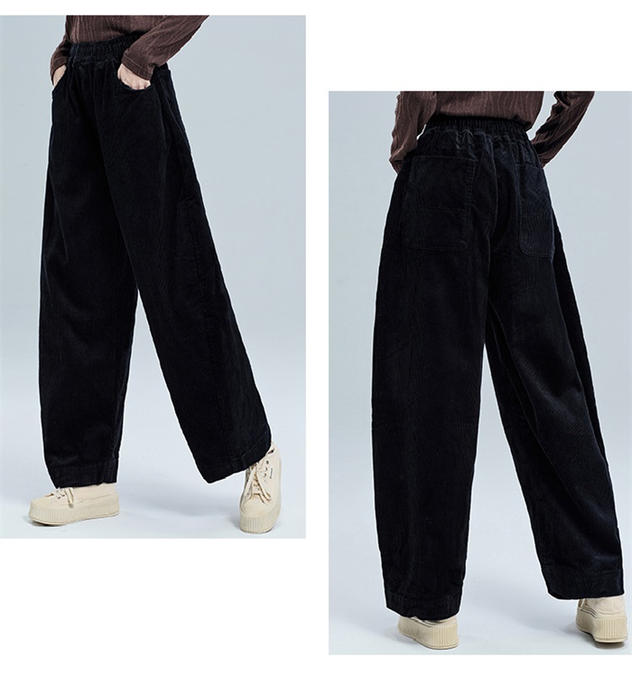 <br>バルーンパンツ ワイドパンツ ロング レディース 黒 コーデュロイ 大きいサイズ ワイド ボトムス 秋 秋物 秋冬 シンプル きれいめ ブラック カジュアル 暖かい あったか 送料無料 ロングパンツ マキシ丈 通勤 日常 ゆったり 無地 体型カバー ウェストゴム
