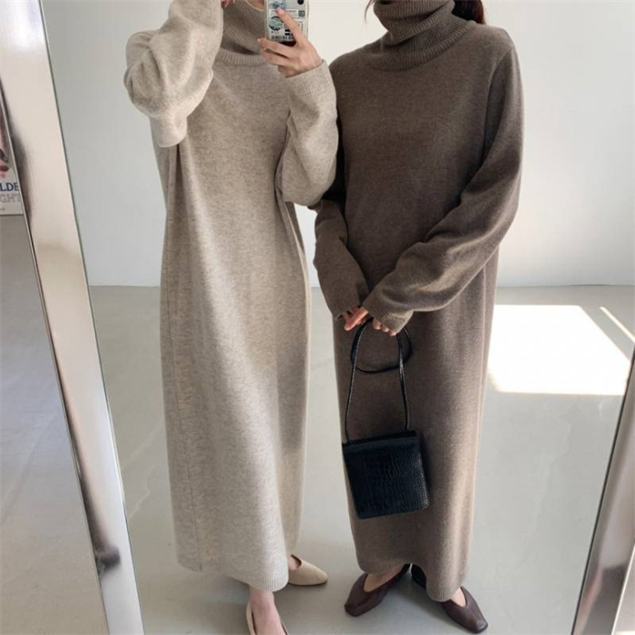 <br>ニットワンピース 冬 秋冬 大きいサイズ マキシ丈 ロングワンピース ニット ロングニットワンピース リブニット ニット ワンピース レディース ハイネック 長袖 カジュアル ブラック きれいめ ハイウエスト マタニティ プリーツ ゆったりめ 体型カバー 送料無料
