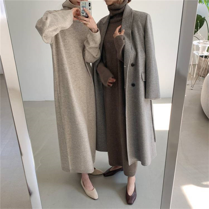 <br>ニットワンピース 冬 秋冬 大きいサイズ マキシ丈 ロングワンピース ニット ロングニットワンピース リブニット ニット ワンピース レディース ハイネック 長袖 カジュアル ブラック きれいめ ハイウエスト マタニティ プリーツ ゆったりめ 体型カバー 送料無料