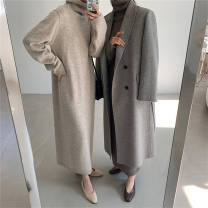 <br>ニットワンピース 冬 秋冬 大きいサイズ マキシ丈 ロングワンピース ニット ロングニットワンピース リブニット ニット ワンピース レディース ハイネック 長袖 カジュアル ブラック きれいめ ハイウエスト マタニティ プリーツ ゆったりめ 体型カバー 送料無料