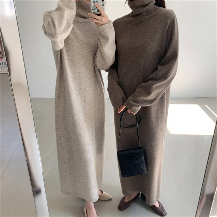<br>ニットワンピース 冬 秋冬 大きいサイズ マキシ丈 ロングワンピース ニット ロングニットワンピース リブニット ニット ワンピース レディース ハイネック 長袖 カジュアル ブラック きれいめ ハイウエスト マタニティ プリーツ ゆったりめ 体型カバー 送料無料