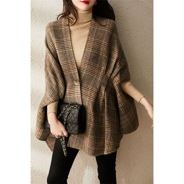 <br>ポンチョ レディース ケープコート ジュノア ジャケット アウター チェック 送料無料 韓国ファッション ショート ポンチョコート ノーカラー ゆったり 上品 高見え 人気 秋 冬 50代 40代 きれいめ 大きいサイズ 秋冬 チェスターコート 通勤 お出かけ