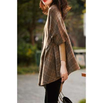 <br>ポンチョ レディース ケープコート ジュノア ジャケット アウター チェック 送料無料 韓国ファッション ショート ポンチョコート ノーカラー ゆったり 上品 高見え 人気 秋 冬 50代 40代 きれいめ 大きいサイズ 秋冬 チェスターコート 通勤 お出かけ
