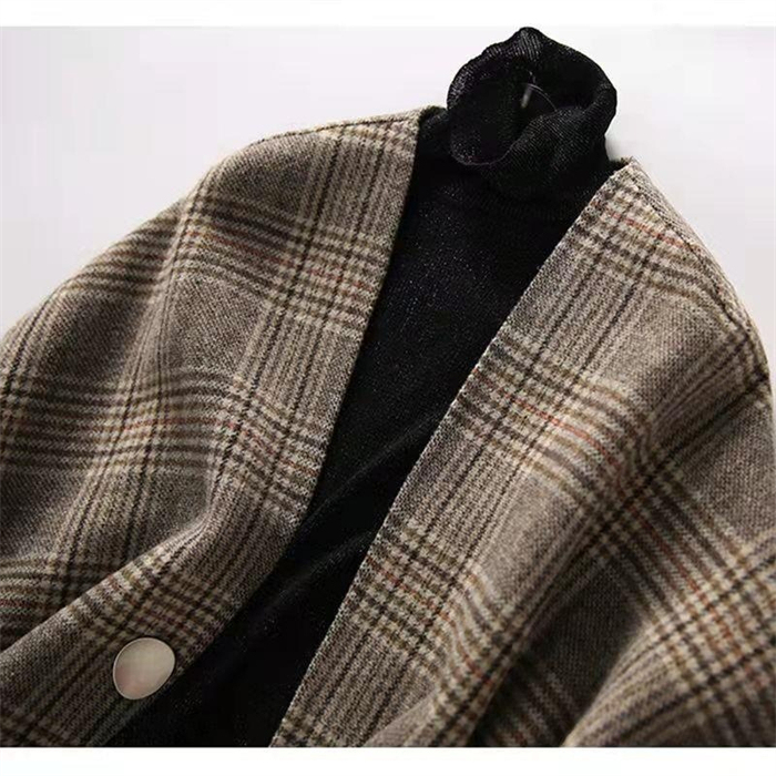 <br>ポンチョ レディース ケープコート ジュノア ジャケット アウター チェック 送料無料 韓国ファッション ショート ポンチョコート ノーカラー ゆったり 上品 高見え 人気 秋 冬 50代 40代 きれいめ 大きいサイズ 秋冬 チェスターコート 通勤 お出かけ