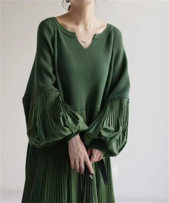 <br>ワンピース 秋冬 きれいめ 大きいサイズ フォーマル バルーン ロングワンピース レディース 長袖 ミモレ丈 黒 ニットワンピース 異素材 切替 着瘦せ 通勤 レイヤード風 おしゃれ 無地 柔らか コーデ 大人 冬 送料無料 カジュアル ゆったり