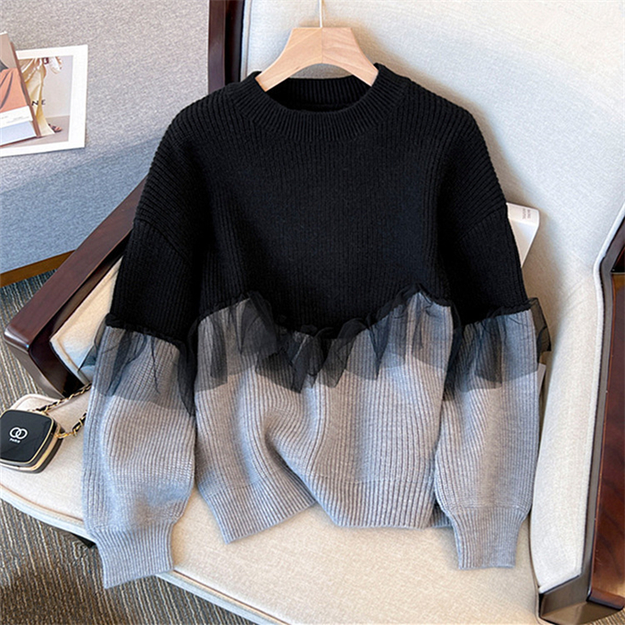 <br>チュール ドッキング ビスチェ風 ニット トップス レディース ニットトップス セーター プルオーバー 長袖 オーバーサイズ 体型カバー チュニック 着映え トレンド カジュアル きれいめ 防寒 暖か ニットセーター ゆったり 長袖 おしゃれ 無地 秋冬