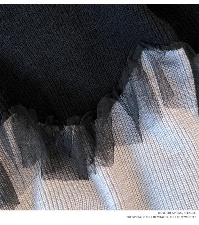 <br>チュール ドッキング ビスチェ風 ニット トップス レディース ニットトップス セーター プルオーバー 長袖 オーバーサイズ 体型カバー チュニック 着映え トレンド カジュアル きれいめ 防寒 暖か ニットセーター ゆったり 長袖 おしゃれ 無地 秋冬