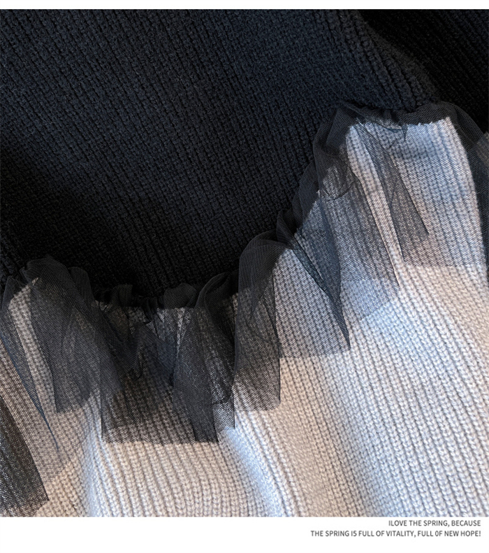 <br>チュール ドッキング ビスチェ風 ニット トップス レディース ニットトップス セーター プルオーバー 長袖 オーバーサイズ 体型カバー チュニック 着映え トレンド カジュアル きれいめ 防寒 暖か ニットセーター ゆったり 長袖 おしゃれ 無地 秋冬