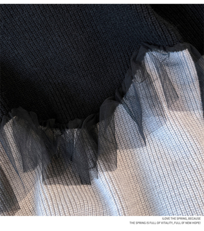 <br>チュール ドッキング ビスチェ風 ニット トップス レディース ニットトップス セーター プルオーバー 長袖 オーバーサイズ 体型カバー チュニック 着映え トレンド カジュアル きれいめ 防寒 暖か ニットセーター ゆったり 長袖 おしゃれ 無地 秋冬