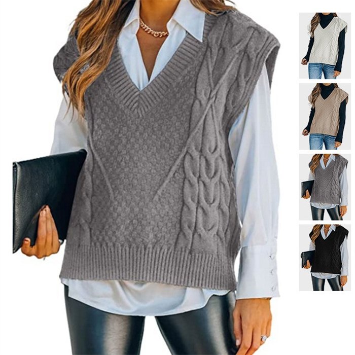 <br>ニットベスト レディース オーバーサイズ Vネック ケーブル編み トップス ベスト ニット チョッキ ノースリーブ シンプル 着回し力 体型カバー 着心地 普段着 通勤 春 秋 冬 柔らかい ニットタンクトップ レイヤード風 無地 送料無料
