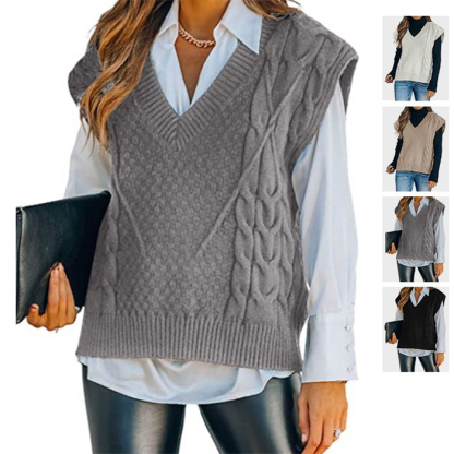 <br>ニットベスト レディース オーバーサイズ Vネック ケーブル編み トップス ベスト ニット チョッキ ノースリーブ シンプル 着回し力 体型カバー 着心地 普段着 通勤 春 秋 冬 柔らかい ニットタンクトップ レイヤード風 無地 送料無料