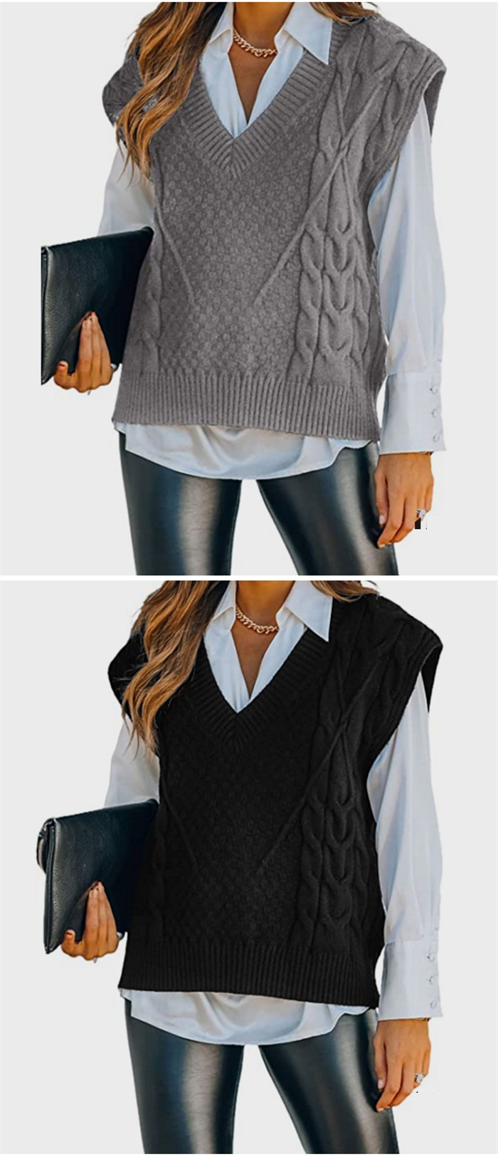 <br>ニットベスト レディース オーバーサイズ Vネック ケーブル編み トップス ベスト ニット チョッキ ノースリーブ シンプル 着回し力 体型カバー 着心地 普段着 通勤 春 秋 冬 柔らかい ニットタンクトップ レイヤード風 無地 送料無料