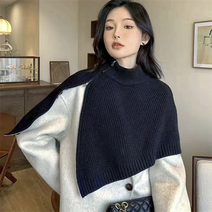 <br>ニットベスト 変形 グレー ベスト ニット セーター トップス レディース 半袖 ハイネック タートルネック イレギュラー ポンチョ ストール 秋冬 プルオーバー 大きいサイズ 重ね着 レイヤード 二の腕カバー 黒 送料無料