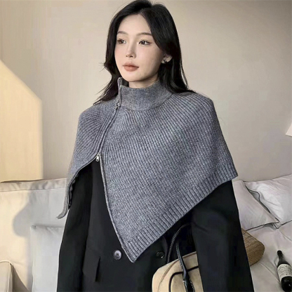 <br>ニットベスト 変形 グレー ベスト ニット セーター トップス レディース 半袖 ハイネック タートルネック イレギュラー ポンチョ ストール 秋冬 プルオーバー 大きいサイズ 重ね着 レイヤード 二の腕カバー 黒 送料無料