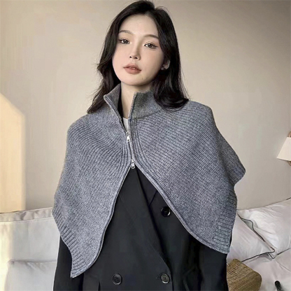 <br>ニットベスト 変形 グレー ベスト ニット セーター トップス レディース 半袖 ハイネック タートルネック イレギュラー ポンチョ ストール 秋冬 プルオーバー 大きいサイズ 重ね着 レイヤード 二の腕カバー 黒 送料無料