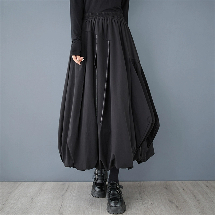 <br>スカート ロング レディース 黒 大きいサイズ バルーンスカート ボトムス 厚手 秋 ロングスカート ミモレ丈 シンプル きれいめ 大人可愛い ブラック カジュアル 送料無料 秋冬 ロング ワイド バルーン 秋物 マキシ丈 冬 通勤 日常 ゆったり 無地 体型カバー ウェストゴム