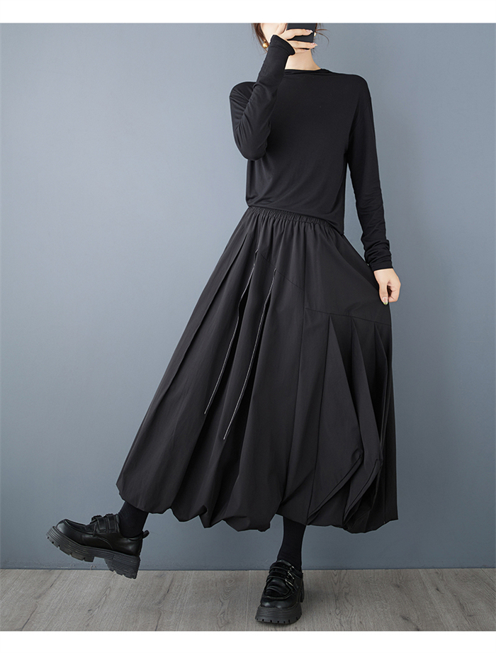 <br>スカート ロング レディース 黒 大きいサイズ バルーンスカート ボトムス 厚手 秋 ロングスカート ミモレ丈 シンプル きれいめ 大人可愛い ブラック カジュアル 送料無料 秋冬 ロング ワイド バルーン 秋物 マキシ丈 冬 通勤 日常 ゆったり 無地 体型カバー ウェストゴム