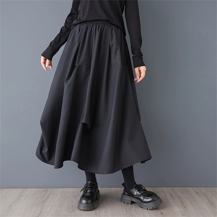<br>スカート ロング レディース 黒 大きいサイズ バルーンスカート ボトムス 厚手 秋 ロングスカート ミモレ丈 シンプル きれいめ 大人可愛い ブラック カジュアル 送料無料 秋冬 ロング ワイド バルーン 秋物 マキシ丈 冬 通勤 日常 ゆったり 無地 体型カバー ウェストゴム