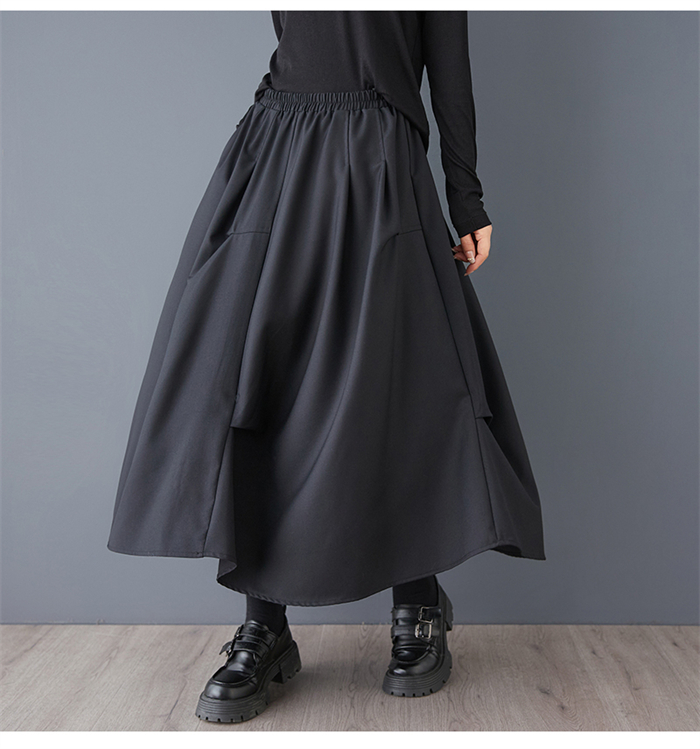 <br>スカート ロング レディース 黒 大きいサイズ バルーンスカート ボトムス 厚手 秋 ロングスカート ミモレ丈 シンプル きれいめ 大人可愛い ブラック カジュアル 送料無料 秋冬 ロング ワイド バルーン 秋物 マキシ丈 冬 通勤 日常 ゆったり 無地 体型カバー ウェストゴム
