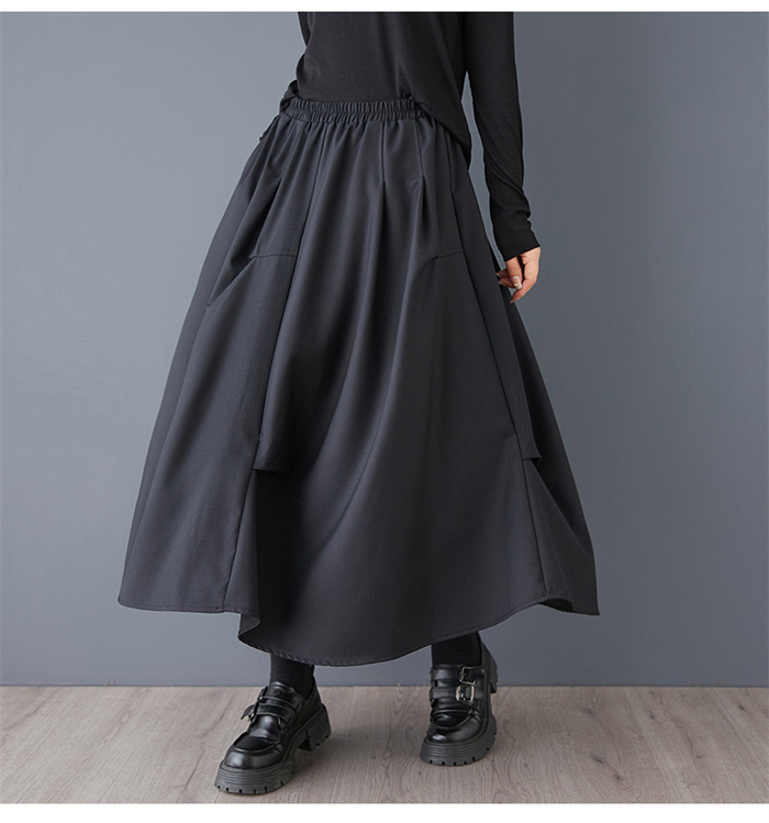 <br>スカート ロング レディース 黒 大きいサイズ バルーンスカート ボトムス 厚手 秋 ロングスカート ミモレ丈 シンプル きれいめ 大人可愛い ブラック カジュアル 送料無料 秋冬 ロング ワイド バルーン 秋物 マキシ丈 冬 通勤 日常 ゆったり 無地 体型カバー ウェストゴム