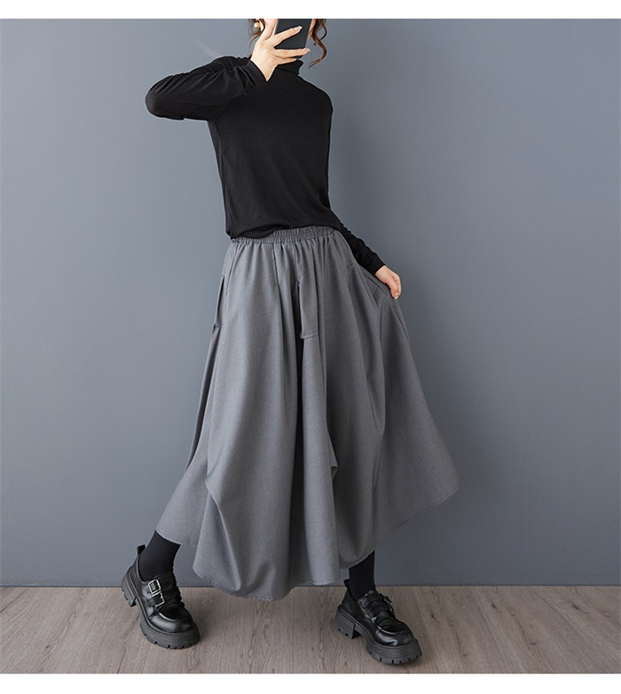 <br>スカート ロング レディース 黒 大きいサイズ バルーンスカート ボトムス 厚手 秋 ロングスカート ミモレ丈 シンプル きれいめ 大人可愛い ブラック カジュアル 送料無料 秋冬 ロング ワイド バルーン 秋物 マキシ丈 冬 通勤 日常 ゆったり 無地 体型カバー ウェストゴム
