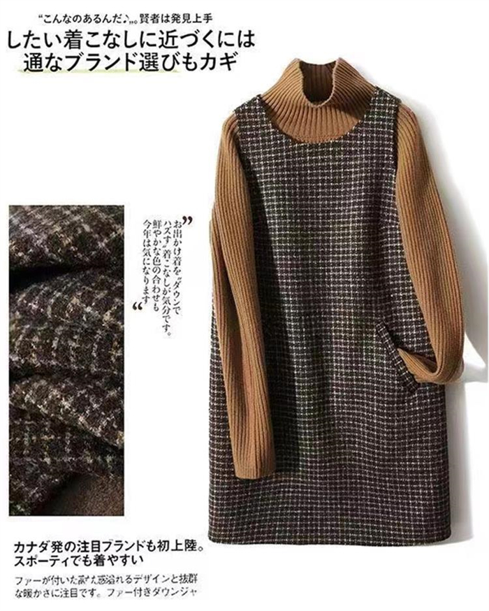 <br>ジャンパースカート 50代 膝丈 チェック柄 秋 冬 大人 体型カバー Uネック オールインワン レディース ロングワンピース ロングベスト ワンピース ジャンスカ ポケット スカート ファスナー 重ね着 カジュアル きれいめ 大人可愛い 送料無料