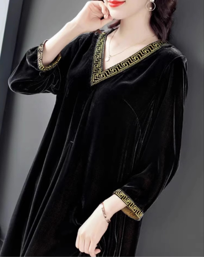 ベルベット ワンピース ベロア レディース ミモレ丈 膝丈 ベロアワンピース 長袖 ドレス 大きいサイズ 体型カバー あったか 暖かい 刺繍 ゆったり おしゃれ 高級感