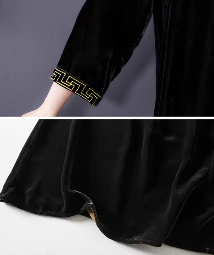 ベルベット ワンピース ベロア レディース ミモレ丈 膝丈 ベロアワンピース 長袖 ドレス 大きいサイズ 体型カバー あったか 暖かい 刺繍 ゆったり おしゃれ 高級感