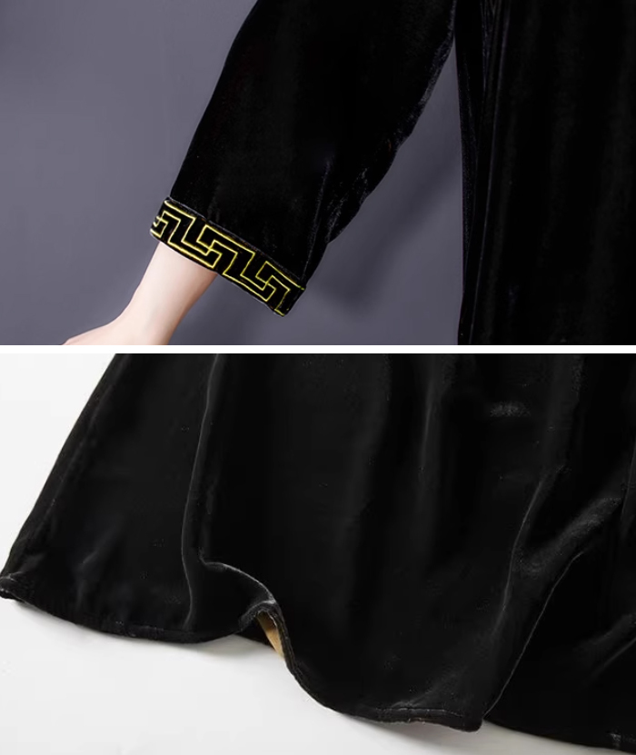 ベルベット ワンピース ベロア レディース ミモレ丈 膝丈 ベロアワンピース 長袖 ドレス 大きいサイズ 体型カバー あったか 暖かい 刺繍 ゆったり おしゃれ 高級感