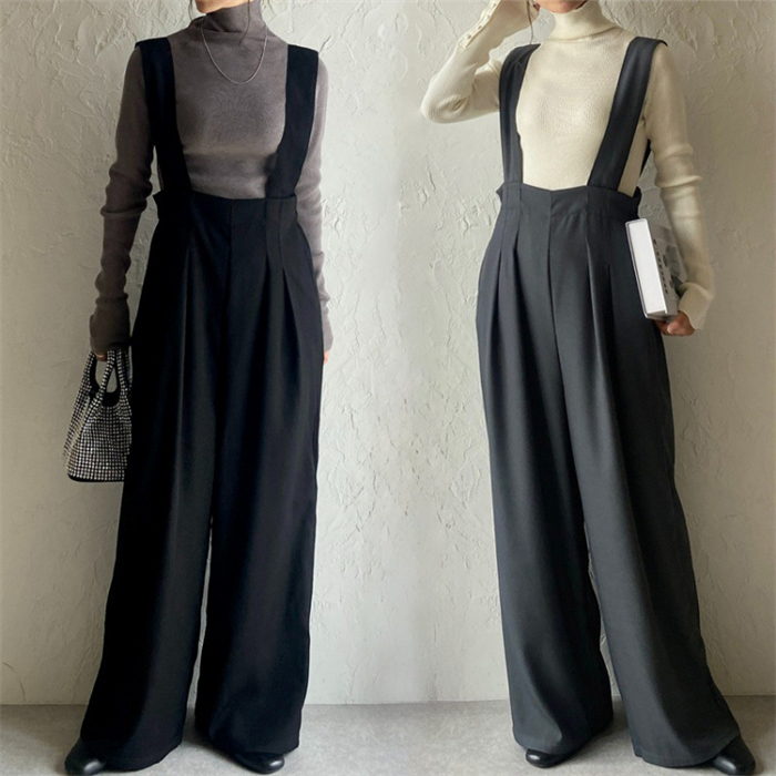パンツ サロペット スラックス ハイウエスト タック ワイドパンツ 春夏 夏 レディース 上品 きれいめ オフィスカジュアル キャミサロペット ワイドパンツ 大人可愛い レイヤード風 重ね着