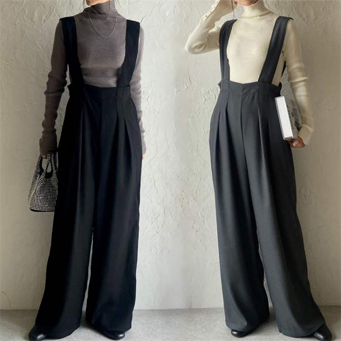 パンツ サロペット スラックス ハイウエスト タック ワイドパンツ 春夏 夏 レディース 上品 きれいめ オフィスカジュアル キャミサロペット ワイドパンツ 大人可愛い レイヤード風 重ね着