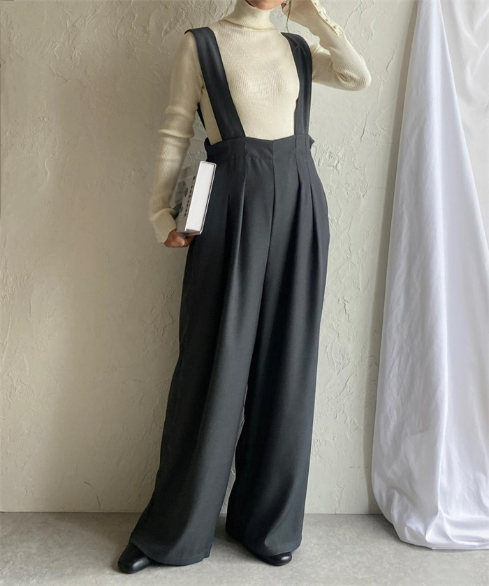 パンツ サロペット スラックス ハイウエスト タック ワイドパンツ 春夏 夏 レディース 上品 きれいめ オフィスカジュアル キャミサロペット ワイドパンツ 大人可愛い レイヤード風 重ね着