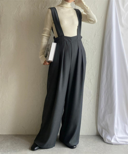 パンツ サロペット スラックス ハイウエスト タック ワイドパンツ 春夏 夏 レディース 上品 きれいめ オフィスカジュアル キャミサロペット ワイドパンツ 大人可愛い レイヤード風 重ね着