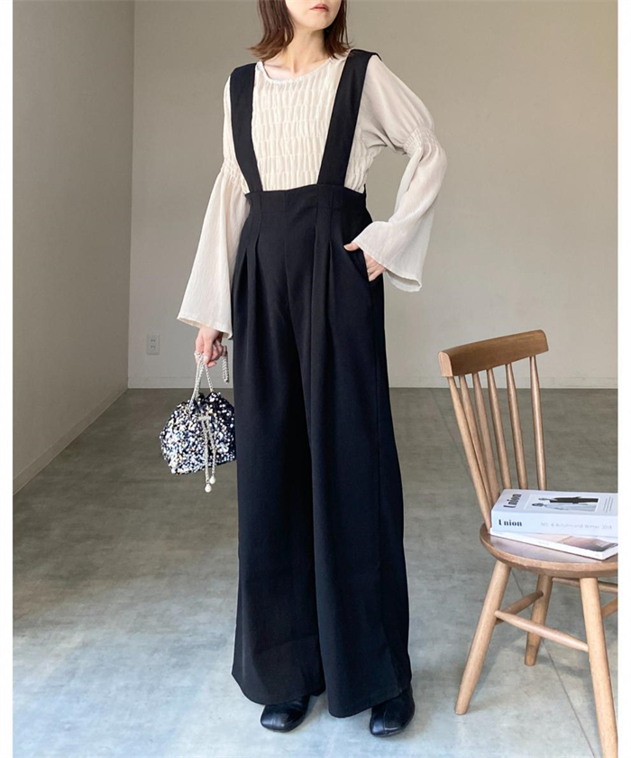 パンツ サロペット スラックス ハイウエスト タック ワイドパンツ 春夏 夏 レディース 上品 きれいめ オフィスカジュアル キャミサロペット ワイドパンツ 大人可愛い レイヤード風 重ね着