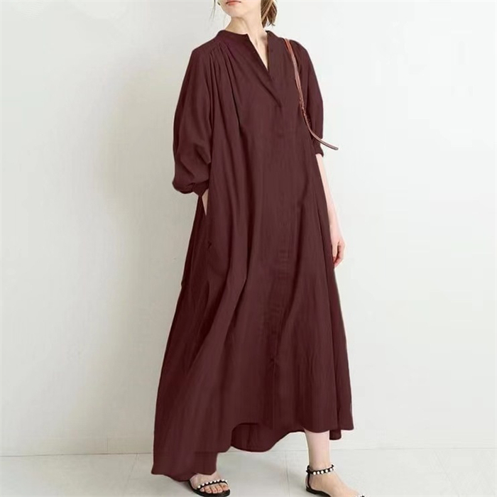 <br>シャツワンピース 長袖 レディース 大きいサイズ ロング マキシワンピース ロングシャツワンピ ぽわん袖 バルーンスリープ プリーツワンピ プリーツ きれいめ マキシ丈 無地 ワンピース ビッグシルエット カジュアル 送料無料
