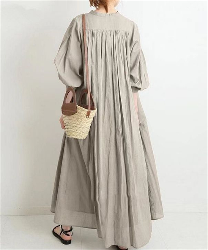 <br>シャツワンピース 長袖 レディース 大きいサイズ ロング マキシワンピース ロングシャツワンピ ぽわん袖 バルーンスリープ プリーツワンピ プリーツ きれいめ マキシ丈 無地 ワンピース ビッグシルエット カジュアル 送料無料