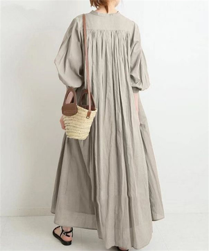 <br>シャツワンピース 長袖 レディース 大きいサイズ ロング マキシワンピース ロングシャツワンピ ぽわん袖 バルーンスリープ プリーツワンピ プリーツ きれいめ マキシ丈 無地 ワンピース ビッグシルエット カジュアル 送料無料