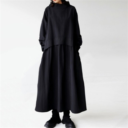 ロングワンピース レディース きれいめ カジュアル ワンピース 長袖 ハイネック 小顔 綿混 春 ロング丈 マキシ丈 マキシワンピース 伸縮性 柔らかい 無地 通勤 通学 体型カバー 大きいサイズ プルオーバー ワンピ Aライン 大人可愛い 送料無料