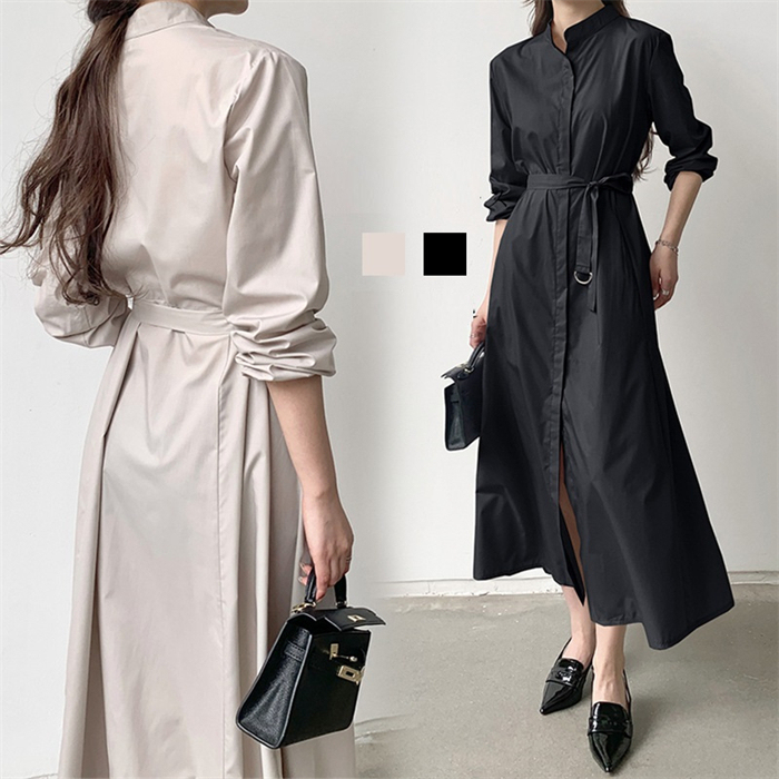 <br>シャツワンピース 長袖 レディース 大きいサイズ ロング マキシワンピース ロングシャツワンピ ぽわん袖 バルーンスリープ プリーツワンピ プリーツ きれいめ マキシ丈 無地 ワンピース ビッグシルエット カジュアル 送料無料