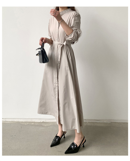 <br>シャツワンピース 長袖 レディース 大きいサイズ ロング マキシワンピース ロングシャツワンピ ぽわん袖 バルーンスリープ プリーツワンピ プリーツ きれいめ マキシ丈 無地 ワンピース ビッグシルエット カジュアル 送料無料