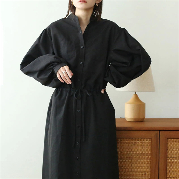<br>シャツワンピース 長袖 レディース 大きいサイズ ロング マキシワンピース ロングシャツワンピ ぽわん袖 バルーンスリープ プリーツワンピ プリーツ きれいめ マキシ丈 無地 ワンピース ビッグシルエット カジュアル 送料無料