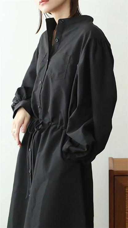 <br>シャツワンピース 長袖 レディース 大きいサイズ ロング マキシワンピース ロングシャツワンピ ぽわん袖 バルーンスリープ プリーツワンピ プリーツ きれいめ マキシ丈 無地 ワンピース ビッグシルエット カジュアル 送料無料