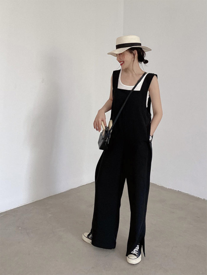 <br>薄手 ロペット パンツ レディース オールインワン 春 夏 きれいめ オーバーオール サロペ ワイドパンツ ワイド 大人 ロング丈 パンツ つなぎ サロペ ゆったり ロング丈 ノースリーブ オフィス オケージョン 楽ちん レイヤード 送料無料