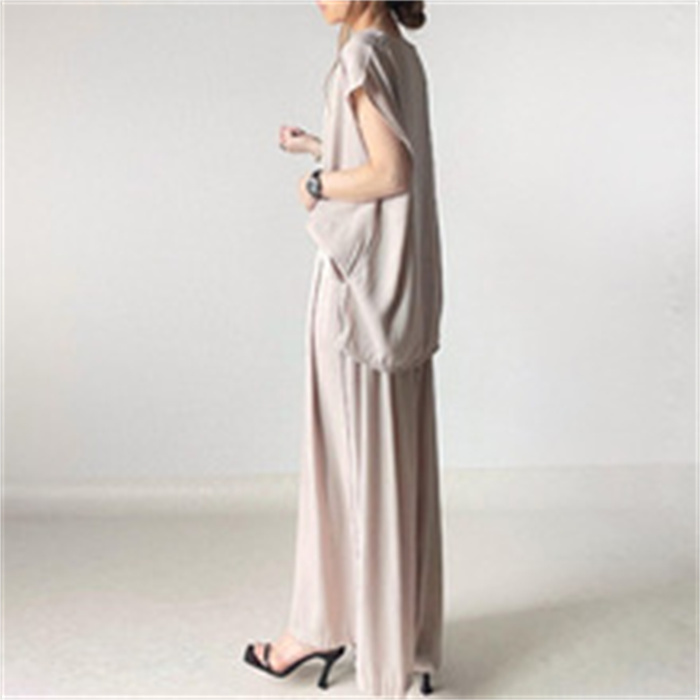 セットアップ レディース 春夏 夏 きれいめ 2点セット フレンチスリーブ スカート スカート スーツ 半袖 クルーネック 無地 お出かけ お呼ばれ 普段着 体型カバー ゆったり ハイウエスト 脚長効果 着瘦せ カジュアル 欧米風 上品